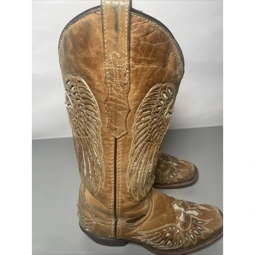 Texas Country Leather Inlay Square Toe Boots Women's 6 Mex 23